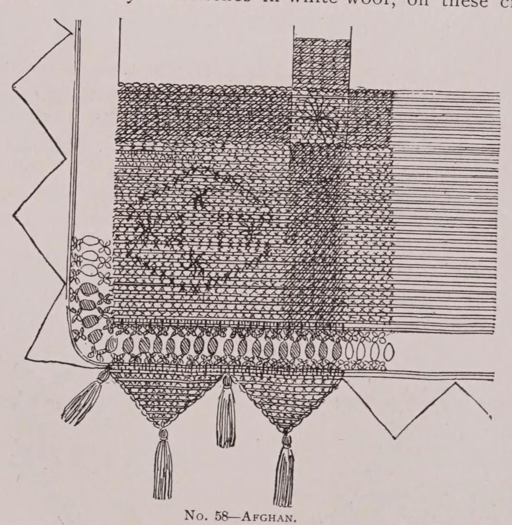 An illustration from Knitting and crochet. A guide to the use of the needle and the hook .., 1885, leaf 137