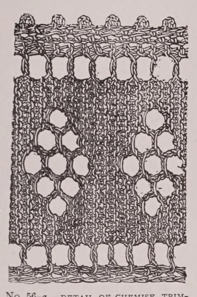 An illustration from Knitting and crochet. A guide to the use of the needle and the hook .., 1885, leaf 43