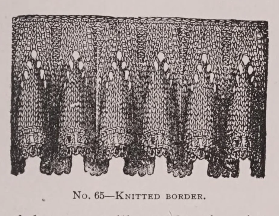 An illustration from Knitting and crochet. A guide to the use of the needle and the hook .., 1885, leaf 49