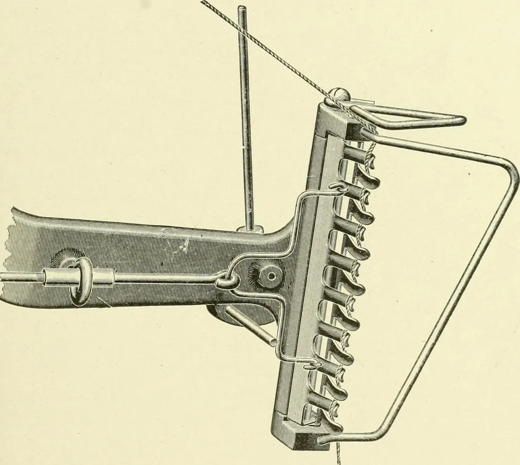 An illustration from Knitting; a manual of practical instruction in the mechanical details of all types of knitting machinery, their operation, adjustment, and care, 1909, leaf 116