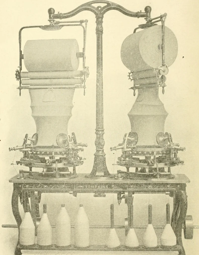 An illustration from Knitting; a manual of practical instruction in the mechanical details of all types of knitting machinery, their operation, adjustment, and care, 1909, leaf 13