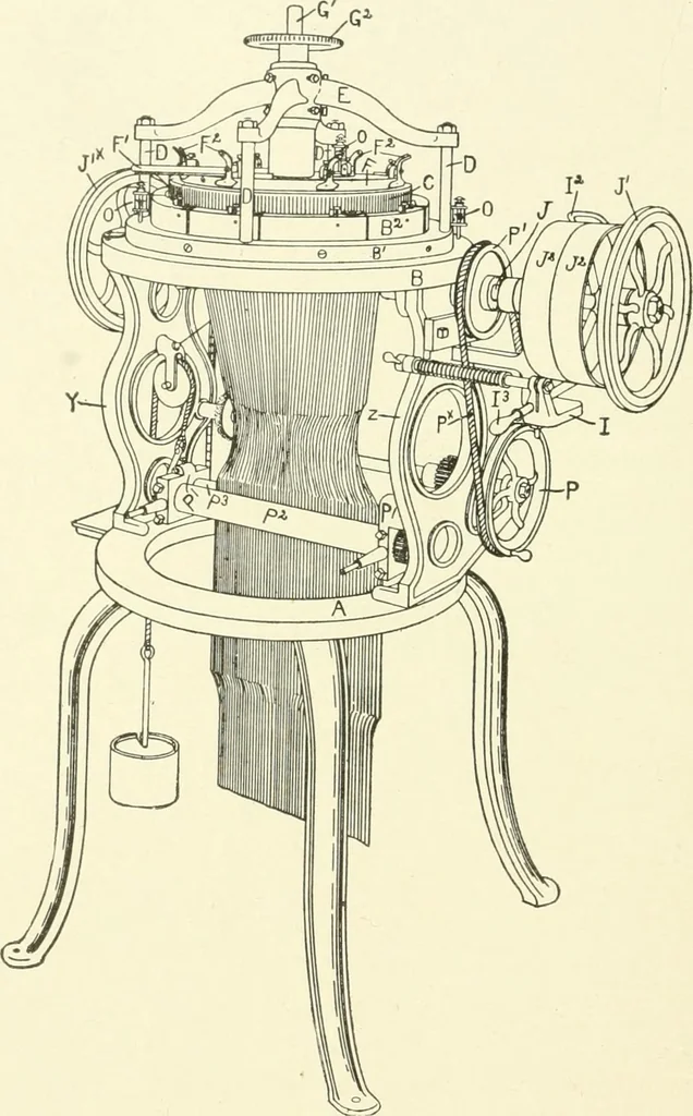An illustration from Knitting; a manual of practical instruction in the mechanical details of all types of knitting machinery, their operation, adjustment, and care, 1909, leaf 165