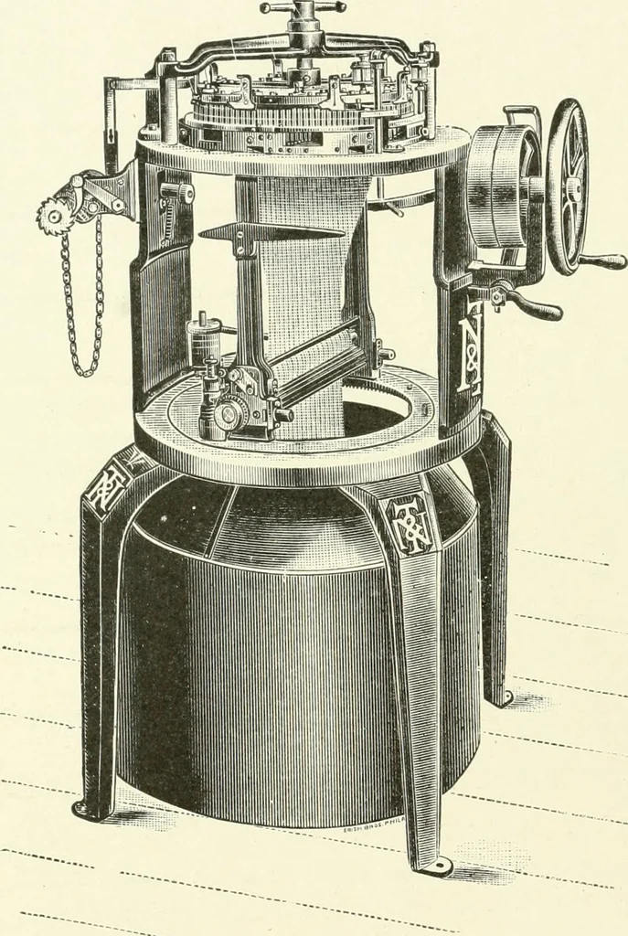 An illustration from Knitting; a manual of practical instruction in the mechanical details of all types of knitting machinery, their operation, adjustment, and care, 1909, leaf 181