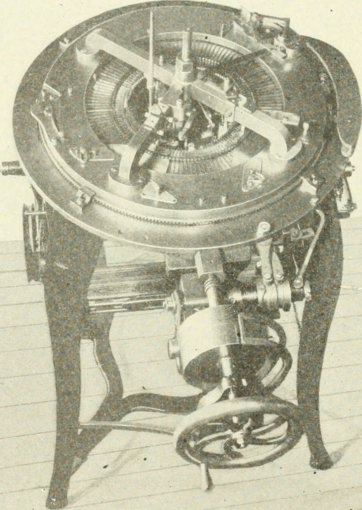 An illustration from Knitting; a manual of practical instruction in the mechanical details of all types of knitting machinery, their operation, adjustment, and care, 1909, leaf 193