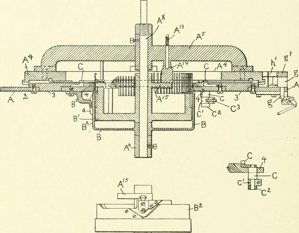 An illustration from Knitting; a manual of practical instruction in the mechanical details of all types of knitting machinery, their operation, adjustment, and care, 1909, leaf 195