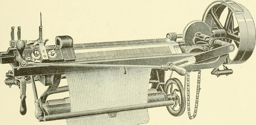 An illustration from Knitting; a manual of practical instruction in the mechanical details of all types of knitting machinery, their operation, adjustment, and care, 1909, leaf 222