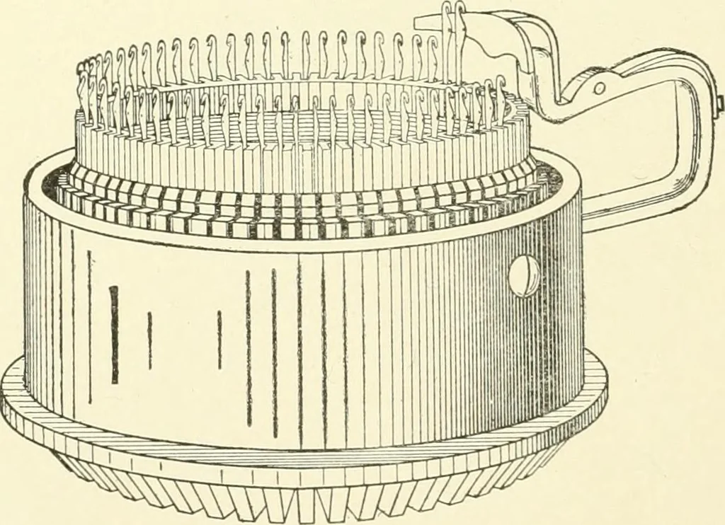 An illustration from Knitting; a manual of practical instruction in the mechanical details of all types of knitting machinery, their operation, adjustment, and care, 1909, leaf 237
