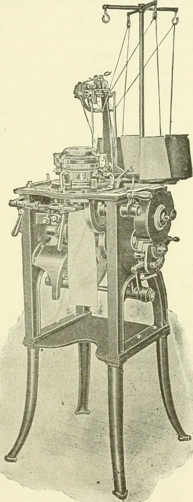An illustration from Knitting; a manual of practical instruction in the mechanical details of all types of knitting machinery, their operation, adjustment, and care, 1909, leaf 252