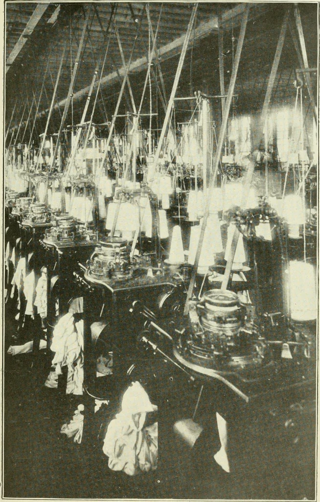 An illustration from Knitting; a manual of practical instruction in the mechanical details of all types of knitting machinery, their operation, adjustment, and care, 1909, leaf 276