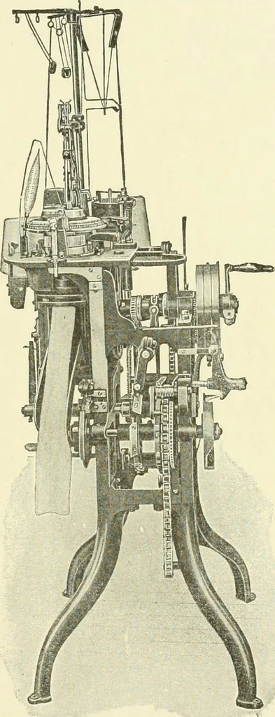 An illustration from Knitting; a manual of practical instruction in the mechanical details of all types of knitting machinery, their operation, adjustment, and care, 1909, leaf 280