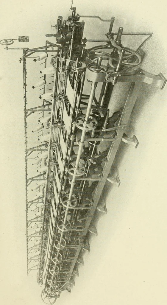 An illustration from Knitting; a manual of practical instruction in the mechanical details of all types of knitting machinery, their operation, adjustment, and care, 1909, leaf 312