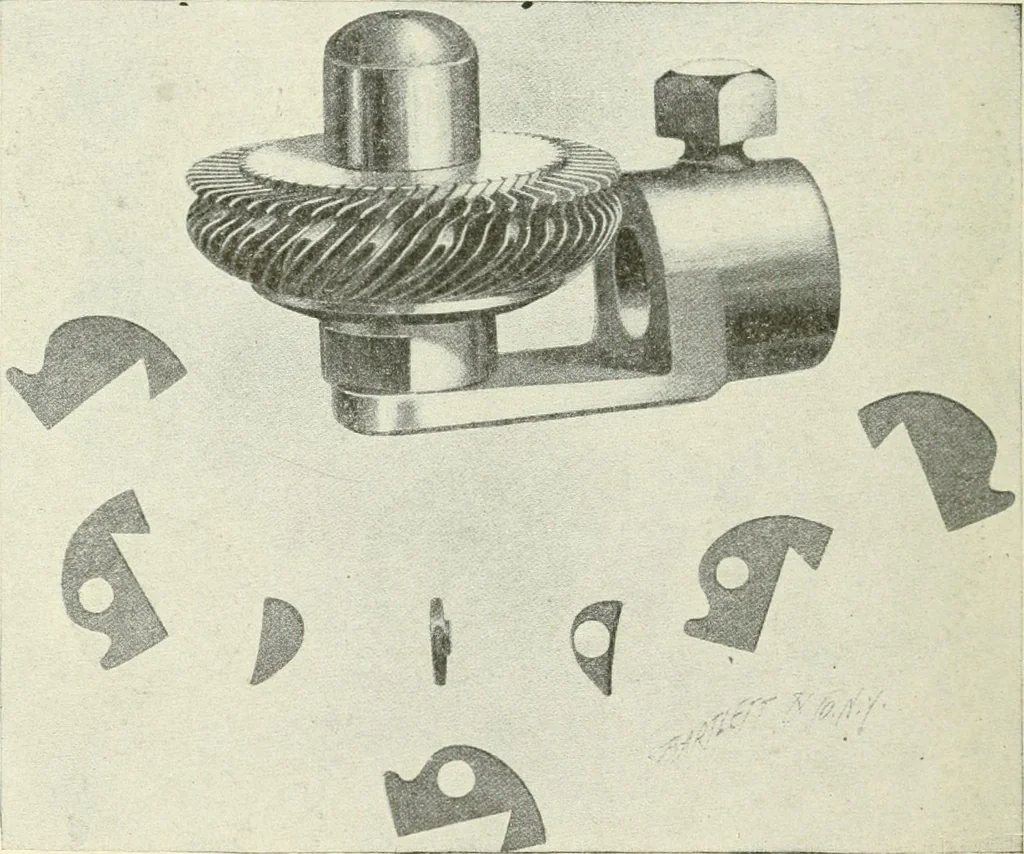 An illustration from Knitting; a manual of practical instruction in the mechanical details of all types of knitting machinery, their operation, adjustment, and care, 1909, leaf 65
