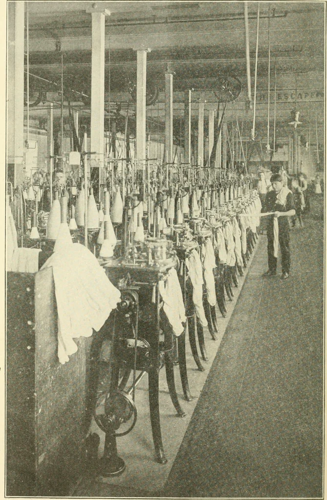 An illustration from Knitting; a manual of practical instruction in the mechanical details of all types of knitting machinery, their operation, adjustment, and care, 1909, leaf 7