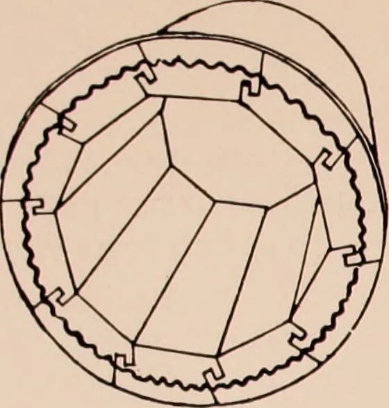 An illustration from Koll's patent lock-joint staved and turned columns., 1913, leaf 6