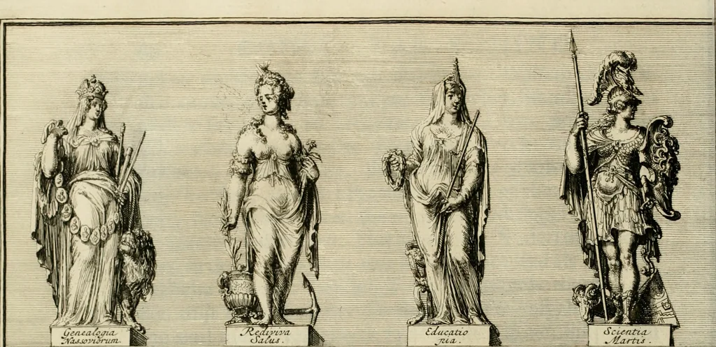 An illustration from Komste van Zyne Majesteit Willem III. koning van Groot Britanje, enz. in Holland, of, Te omstandelyke beschryving van alles, : het welke op des zelfs komste en geduurende zyn verblyf, in's Graavenhaage en elders, ten teeken van vreugde en eere, is opgerecht en voorgevallen, 1691, leaf 103