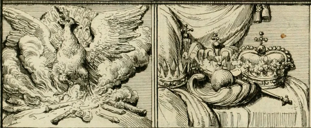 An illustration from Komste van Zyne Majesteit Willem III. koning van Groot Britanje, enz. in Holland, of, Te omstandelyke beschryving van alles, : het welke op des zelfs komste en geduurende zyn verblyf, in's Graavenhaage en elders, ten teeken van vreugde en eere, is opgerecht en voorgevallen, 1691, leaf 103