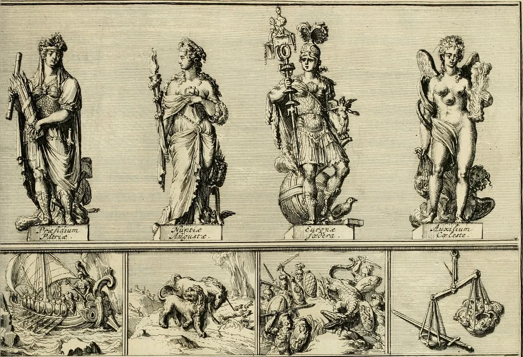 An illustration from Komste van Zyne Majesteit Willem III. koning van Groot Britanje, enz. in Holland, of, Te omstandelyke beschryving van alles, : het welke op des zelfs komste en geduurende zyn verblyf, in's Graavenhaage en elders, ten teeken van vreugde en eere, is opgerecht en voorgevallen, 1691, leaf 104
