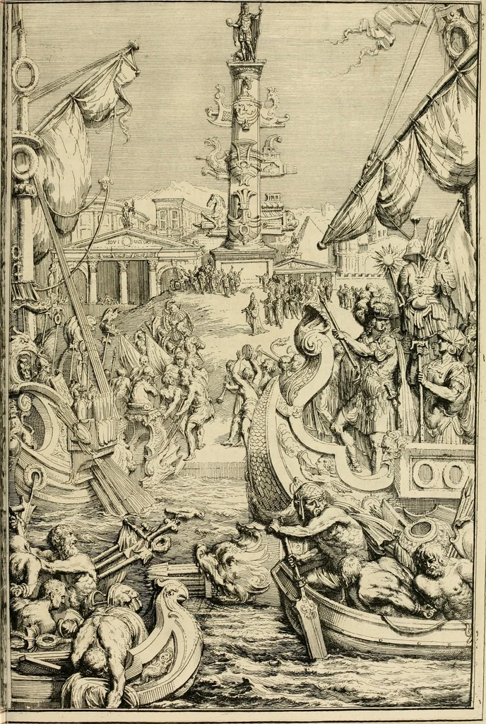 An illustration from Komste van Zyne Majesteit Willem III. koning van Groot Britanje, enz. in Holland, of, Te omstandelyke beschryving van alles, : het welke op des zelfs komste en geduurende zyn verblyf, in's Graavenhaage en elders, ten teeken van vreugde en eere, is opgerecht en voorgevallen, 1691, leaf 120