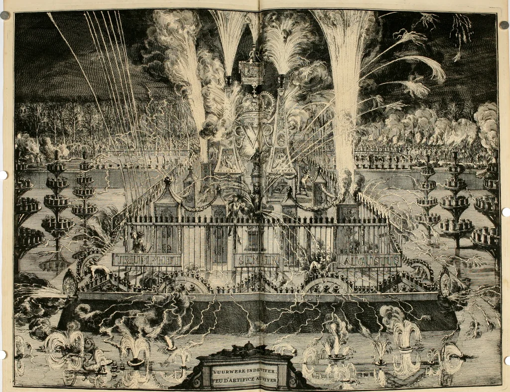 An illustration from Komste van Zyne Majesteit Willem III. koning van Groot Britanje, enz. in Holland, of, Te omstandelyke beschryving van alles, : het welke op des zelfs komste en geduurende zyn verblyf, in's Graavenhaage en elders, ten teeken van vreugde en eere, is opgerecht en voorgevallen, 1691, leaf 139