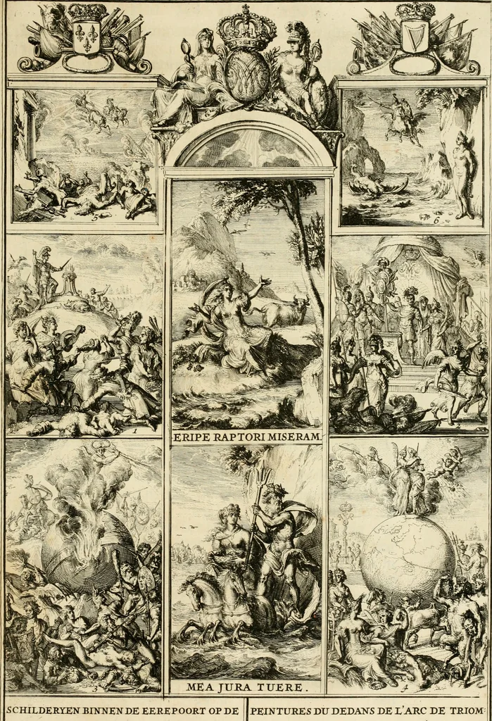 An illustration from Komste van Zyne Majesteit Willem III. koning van Groot Britanje, enz. in Holland, of, Te omstandelyke beschryving van alles, : het welke op des zelfs komste en geduurende zyn verblyf, in's Graavenhaage en elders, ten teeken van vreugde en eere, is opgerecht en voorgevallen, 1691, leaf 82