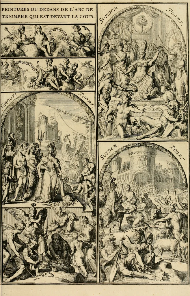 An illustration from Komste van Zyne Majesteit Willem III. koning van Groot Britanje, enz. in Holland, of, Te omstandelyke beschryving van alles, : het welke op des zelfs komste en geduurende zyn verblyf, in's Graavenhaage en elders, ten teeken van vreugde en eere, is opgerecht en voorgevallen, 1691, leaf 98