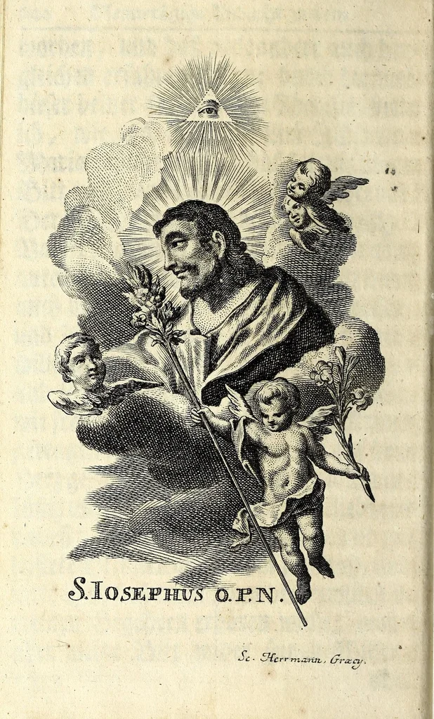 An illustration from Königliche Halss-Zierde einer Gott-liebenden Seelen : in sich begreiffend überaus kräftige Morgen- Abend- Mess- Beicht- und Communion-Gebetter, zu dem hochwürdigsten Sacrament des Altars, der aller-heiligsten Dreyfaltigkeit, von süssen Namen Jesu, Leiden Christi, zu der Mutter Gottes, allen Heil. Engeln und verschidenen Heiligen Gottes : nebst beygefügten Tag-Zeiten zu der göttlichen Fürsichtigkeit ... wie auch mit unterschiedlichen Litaneyen ... : allen Gott-liebenden Herzen zu grösserer Andacht aus verschiedenen approbirten Büchern zusammen getragen, auch auf ein neues in vielen verbesseret .., leaf 274