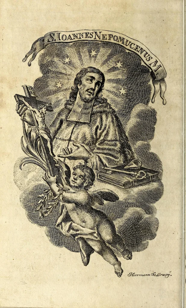 An illustration from Königliche Halss-Zierde einer Gott-liebenden Seelen : in sich begreiffend überaus kräftige Morgen- Abend- Mess- Beicht- und Communion-Gebetter, zu dem hochwürdigsten Sacrament des Altars, der aller-heiligsten Dreyfaltigkeit, von süssen Namen Jesu, Leiden Christi, zu der Mutter Gottes, allen Heil. Engeln und verschidenen Heiligen Gottes : nebst beygefügten Tag-Zeiten zu der göttlichen Fürsichtigkeit ... wie auch mit unterschiedlichen Litaneyen ... : allen Gott-liebenden Herzen zu grösserer Andacht aus verschiedenen approbirten Büchern zusammen getragen, auch auf ein neues in vielen verbesseret .., leaf 310