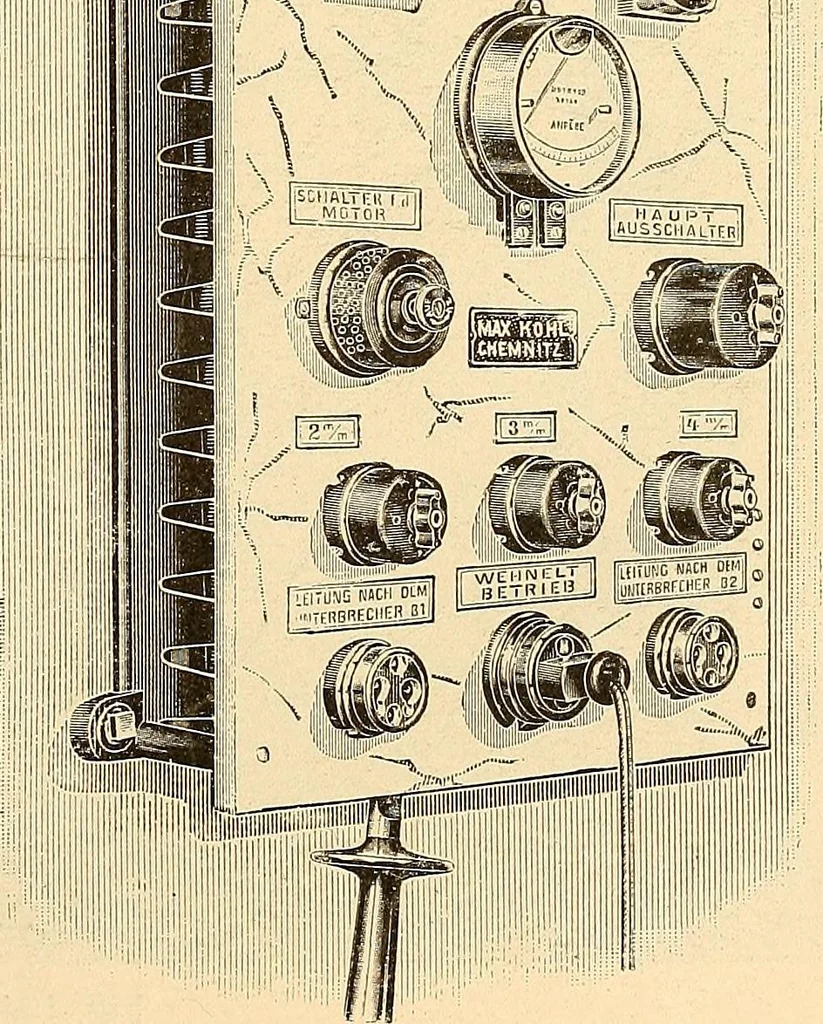 An illustration from Konstruktion, Bau und Betrieb von Funkeninduktoren und deren Anwendung, mit besonderer Berücksichtigung der Röntgenstrahlen-Technik, 1904, leaf 150