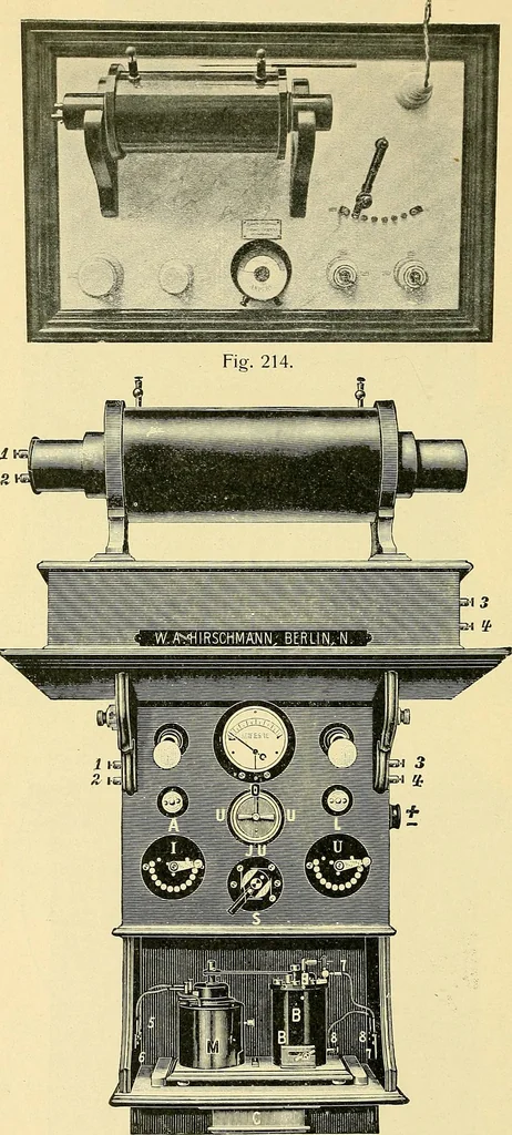 An illustration from Konstruktion, Bau und Betrieb von Funkeninduktoren und deren Anwendung, mit besonderer Berücksichtigung der Röntgenstrahlen-Technik, 1904, leaf 165