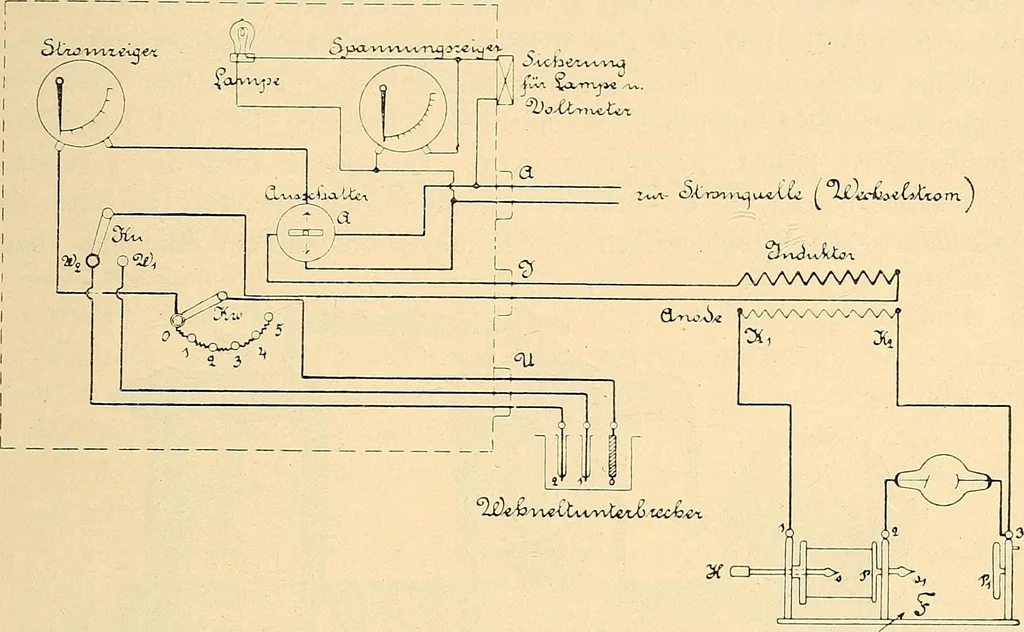 An illustration from Konstruktion, Bau und Betrieb von Funkeninduktoren und deren Anwendung, mit besonderer Berücksichtigung der Röntgenstrahlen-Technik, 1904, leaf 186