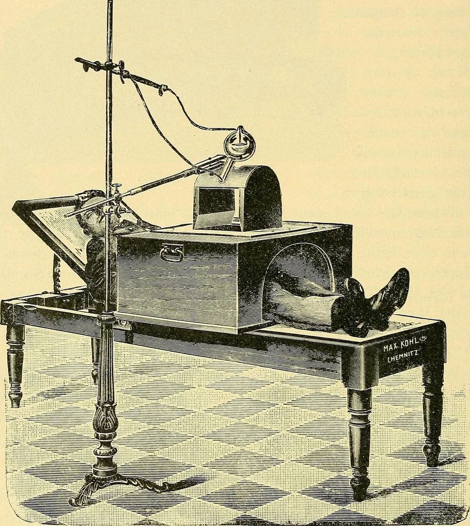 An illustration from Konstruktion, Bau und Betrieb von Funkeninduktoren und deren Anwendung, mit besonderer Berücksichtigung der Röntgenstrahlen-Technik, 1904, leaf 215