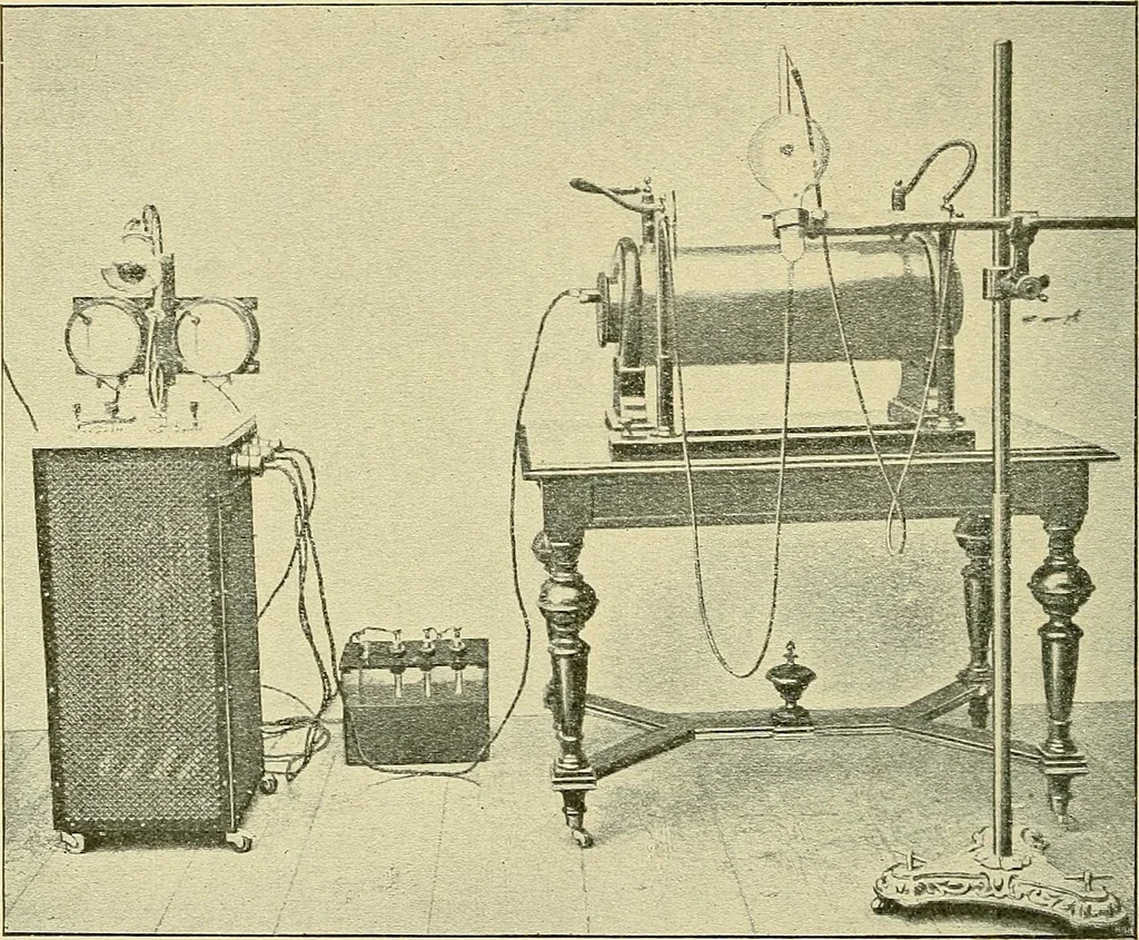 An illustration from Konstruktion, Bau und Betrieb von Funkeninduktoren und deren Anwendung, mit besonderer Berücksichtigung der Röntgenstrahlen-Technik, 1904, leaf 229