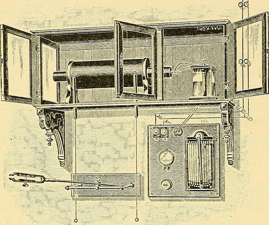 An illustration from Konstruktion, Bau und Betrieb von Funkeninduktoren und deren Anwendung, mit besonderer Berücksichtigung der Röntgenstrahlen-Technik, 1904, leaf 271
