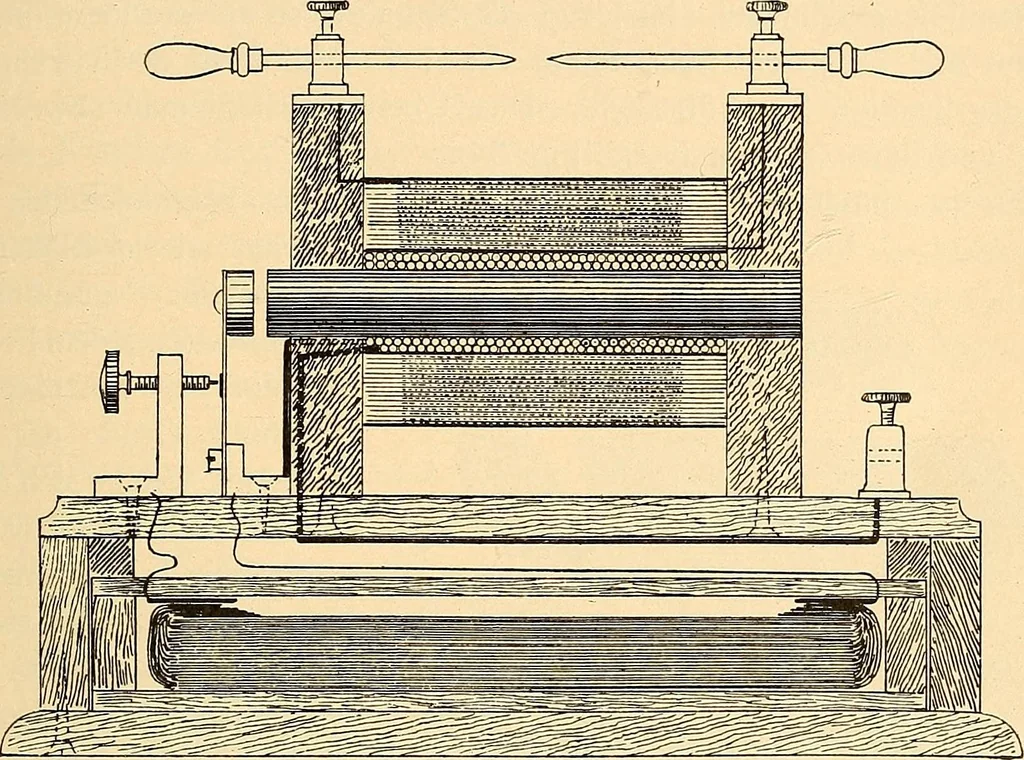 An illustration from Konstruktion, Bau und Betrieb von Funkeninduktoren und deren Anwendung, mit besonderer Berücksichtigung der Röntgenstrahlen-Technik, 1904, leaf 34