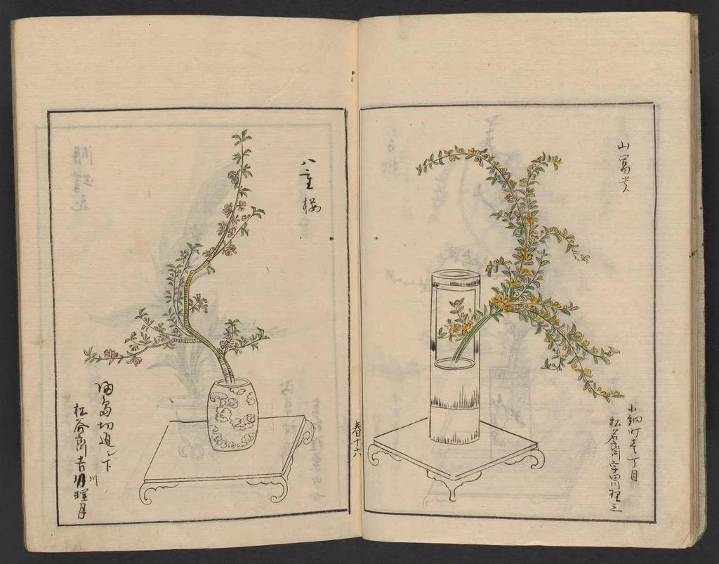 An illustration from [Koryū ikebana saizu], 1834, leaf 16