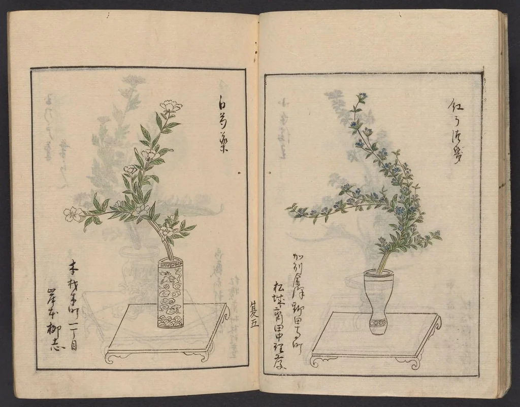 An illustration from [Koryū ikebana saizu], 1834, leaf 21