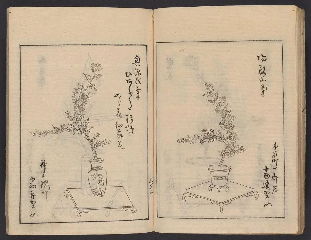 An illustration from [Koryū ikebana saizu], 1834, leaf 48