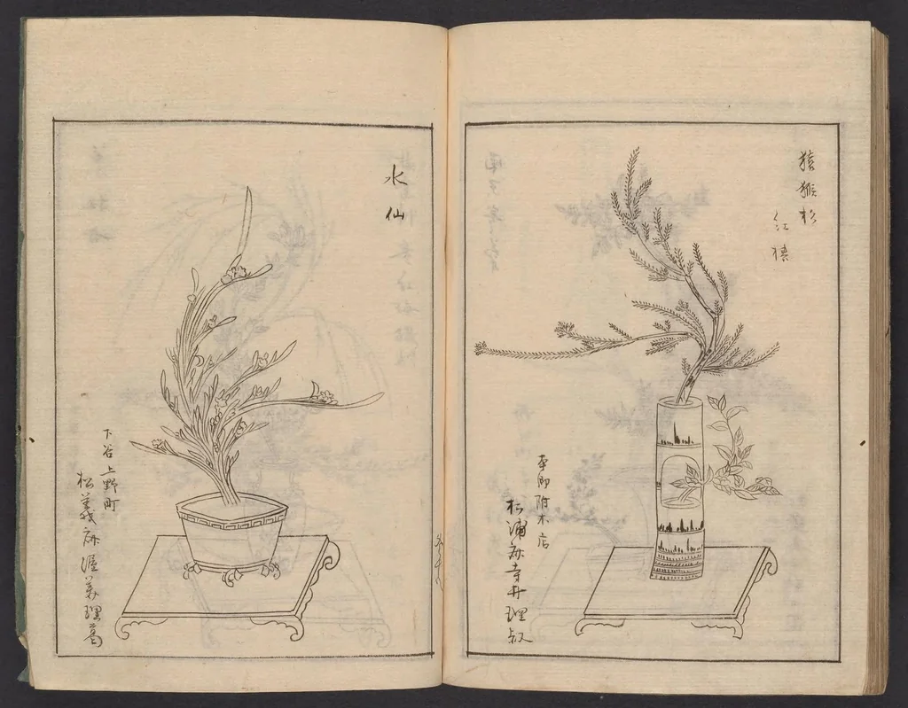 An illustration from [Koryū ikebana saizu], 1834, leaf 69