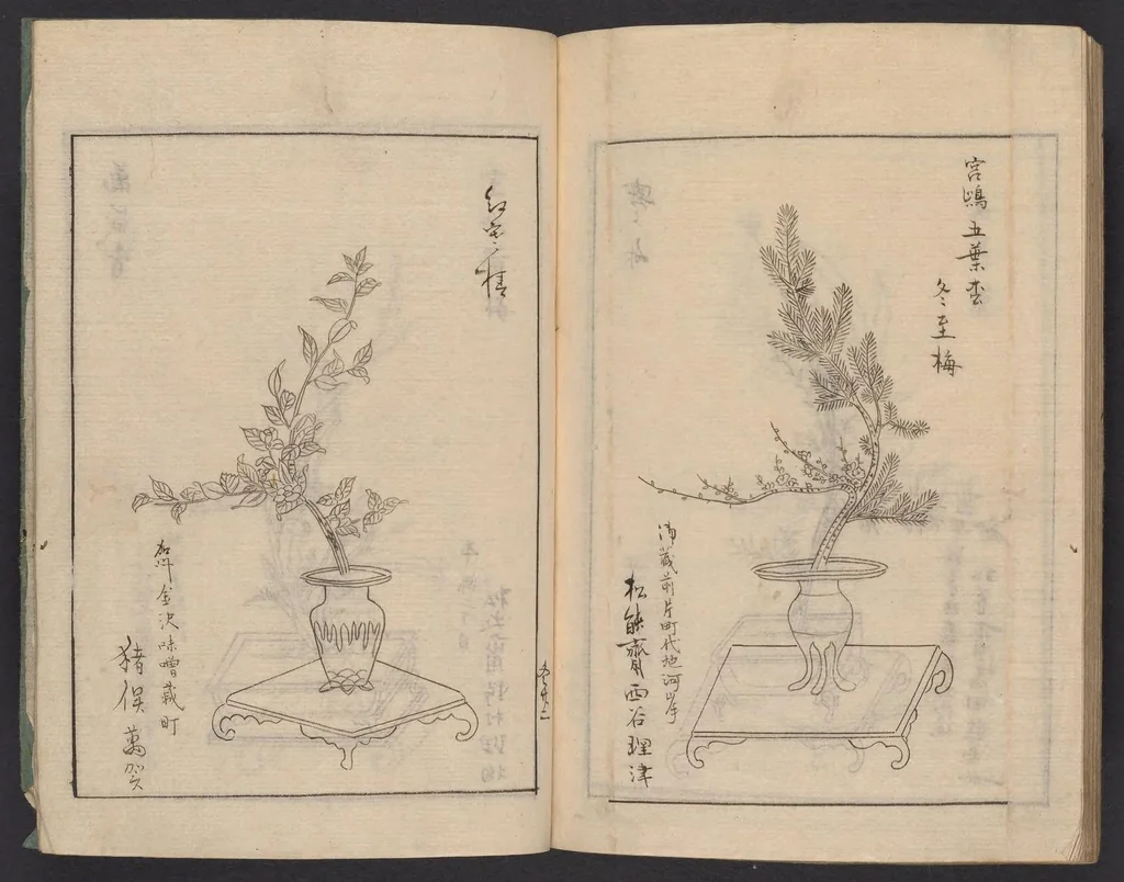 An illustration from [Koryū ikebana saizu], 1834, leaf 73