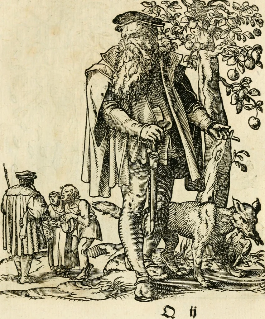 An illustration from Kunstbüchlin : Darinnen neben Fürbildung vieler, geistlicher vnnd weltlicher, hohes vnd niderstands Personen, so dann auch der Türkischen Käyser derselben obersten allerhandt kunstreiche Stück vnnd Figuren : auch die sieben Planeten, zehen alter Rittmeister vnnd Befelchshaber, Reutern vnd Contrafactur der Pferde, allerlen Thurnier, Fechten vnd dann erliche Helm vnd Helmdecken begriffen : Alles auff das zierlicht vnd künstlichst gerissen, 1599, leaf 136