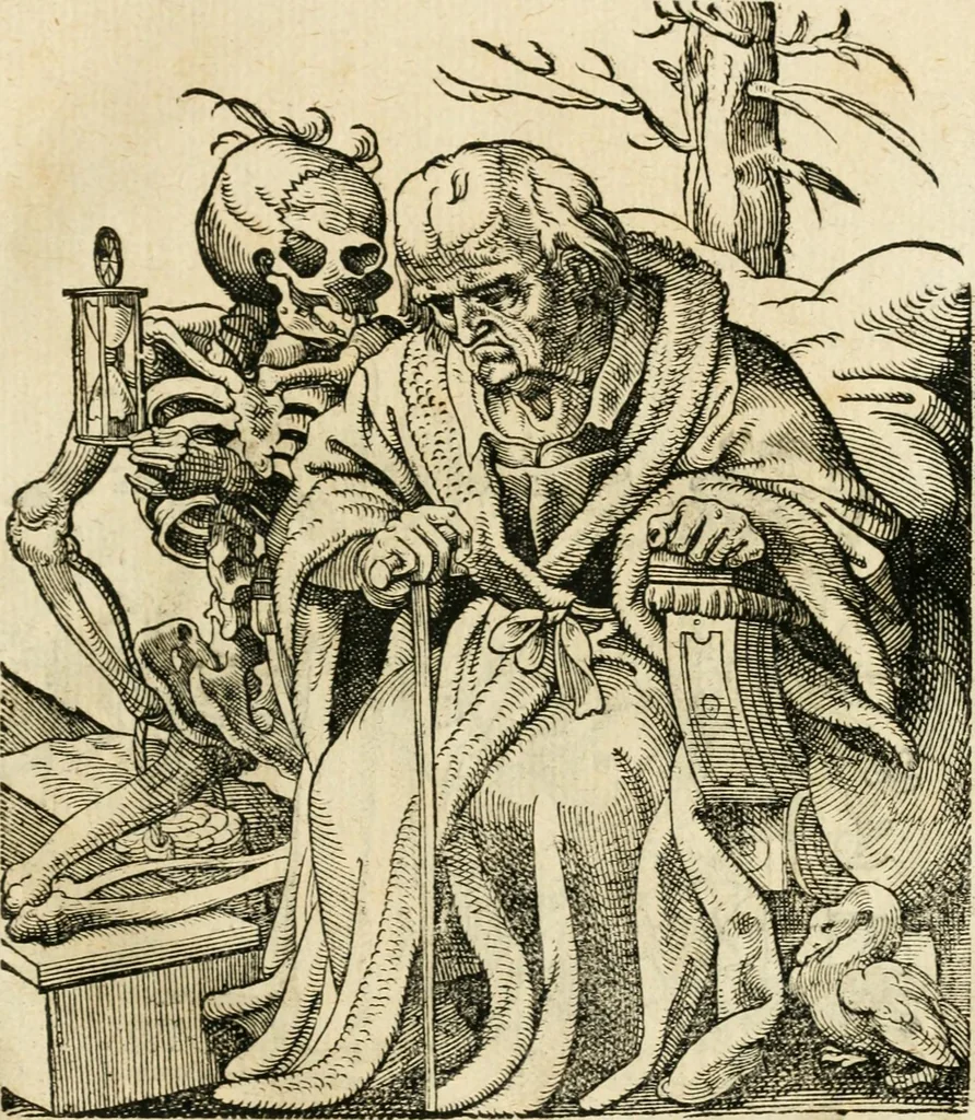 An illustration from Kunstbüchlin : Darinnen neben Fürbildung vieler, geistlicher vnnd weltlicher, hohes vnd niderstands Personen, so dann auch der Türkischen Käyser derselben obersten allerhandt kunstreiche Stück vnnd Figuren : auch die sieben Planeten, zehen alter Rittmeister vnnd Befelchshaber, Reutern vnd Contrafactur der Pferde, allerlen Thurnier, Fechten vnd dann erliche Helm vnd Helmdecken begriffen : Alles auff das zierlicht vnd künstlichst gerissen, 1599, leaf 140