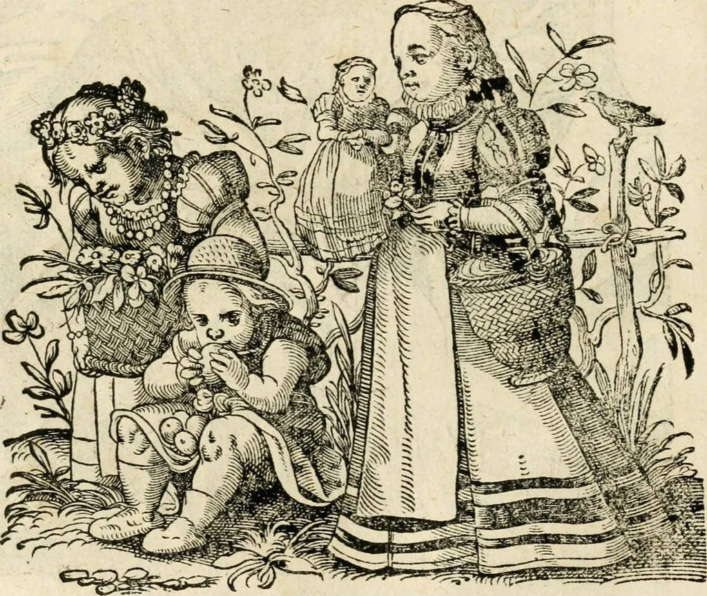 An illustration from Kunstbüchlin : Darinnen neben Fürbildung vieler, geistlicher vnnd weltlicher, hohes vnd niderstands Personen, so dann auch der Türkischen Käyser derselben obersten allerhandt kunstreiche Stück vnnd Figuren : auch die sieben Planeten, zehen alter Rittmeister vnnd Befelchshaber, Reutern vnd Contrafactur der Pferde, allerlen Thurnier, Fechten vnd dann erliche Helm vnd Helmdecken begriffen : Alles auff das zierlicht vnd künstlichst gerissen, 1599, leaf 141