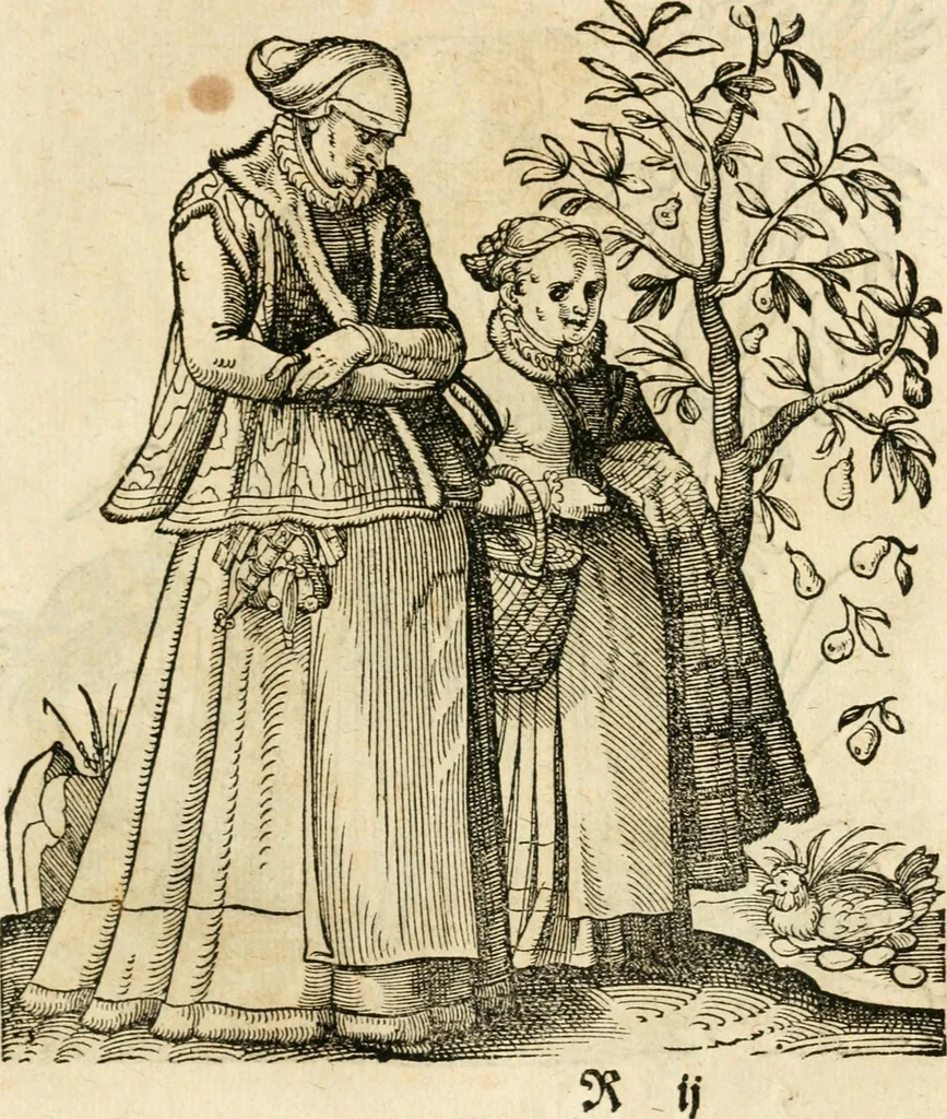 An illustration from Kunstbüchlin : Darinnen neben Fürbildung vieler, geistlicher vnnd weltlicher, hohes vnd niderstands Personen, so dann auch der Türkischen Käyser derselben obersten allerhandt kunstreiche Stück vnnd Figuren : auch die sieben Planeten, zehen alter Rittmeister vnnd Befelchshaber, Reutern vnd Contrafactur der Pferde, allerlen Thurnier, Fechten vnd dann erliche Helm vnd Helmdecken begriffen : Alles auff das zierlicht vnd künstlichst gerissen, 1599, leaf 144