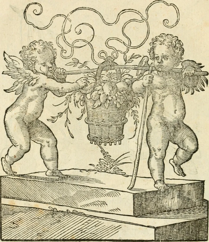 An illustration from Kunstbüchlin : Darinnen neben Fürbildung vieler, geistlicher vnnd weltlicher, hohes vnd niderstands Personen, so dann auch der Türkischen Käyser derselben obersten allerhandt kunstreiche Stück vnnd Figuren : auch die sieben Planeten, zehen alter Rittmeister vnnd Befelchshaber, Reutern vnd Contrafactur der Pferde, allerlen Thurnier, Fechten vnd dann erliche Helm vnd Helmdecken begriffen : Alles auff das zierlicht vnd künstlichst gerissen, 1599, leaf 17