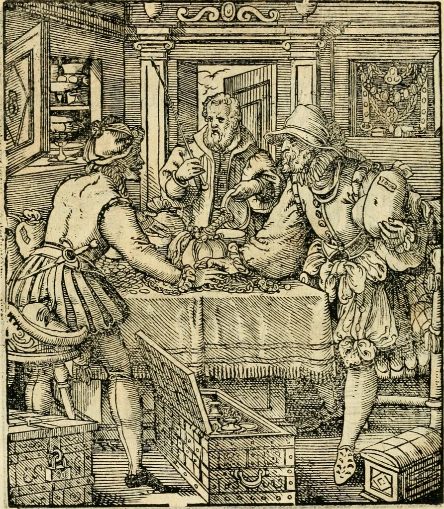 An illustration from Kunstbüchlin : Darinnen neben Fürbildung vieler, geistlicher vnnd weltlicher, hohes vnd niderstands Personen, so dann auch der Türkischen Käyser derselben obersten allerhandt kunstreiche Stück vnnd Figuren : auch die sieben Planeten, zehen alter Rittmeister vnnd Befelchshaber, Reutern vnd Contrafactur der Pferde, allerlen Thurnier, Fechten vnd dann erliche Helm vnd Helmdecken begriffen : Alles auff das zierlicht vnd künstlichst gerissen, 1599, leaf 261