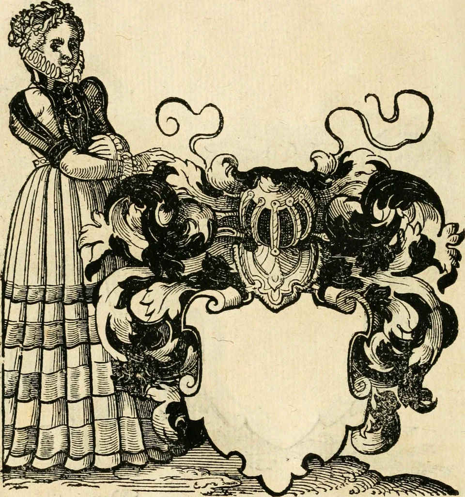 An illustration from Kunstbüchlin : Darinnen neben Fürbildung vieler, geistlicher vnnd weltlicher, hohes vnd niderstands Personen, so dann auch der Türkischen Käyser derselben obersten allerhandt kunstreiche Stück vnnd Figuren : auch die sieben Planeten, zehen alter Rittmeister vnnd Befelchshaber, Reutern vnd Contrafactur der Pferde, allerlen Thurnier, Fechten vnd dann erliche Helm vnd Helmdecken begriffen : Alles auff das zierlicht vnd künstlichst gerissen, 1599, leaf 289