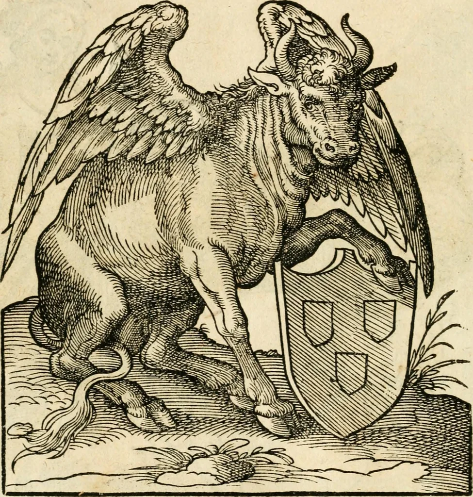 An illustration from Kunstbüchlin : Darinnen neben Fürbildung vieler, geistlicher vnnd weltlicher, hohes vnd niderstands Personen, so dann auch der Türkischen Käyser derselben obersten allerhandt kunstreiche Stück vnnd Figuren : auch die sieben Planeten, zehen alter Rittmeister vnnd Befelchshaber, Reutern vnd Contrafactur der Pferde, allerlen Thurnier, Fechten vnd dann erliche Helm vnd Helmdecken begriffen : Alles auff das zierlicht vnd künstlichst gerissen, 1599, leaf 303