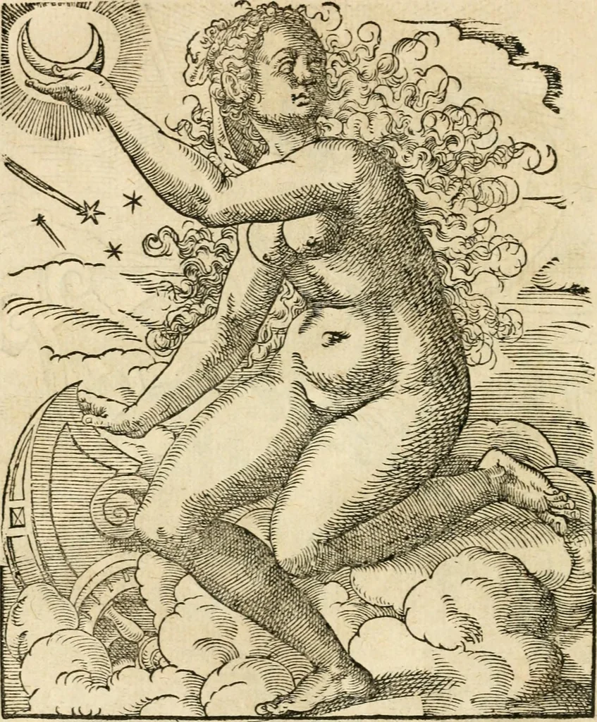 An illustration from Kunstbüchlin : Darinnen neben Fürbildung vieler, geistlicher vnnd weltlicher, hohes vnd niderstands Personen, so dann auch der Türkischen Käyser derselben obersten allerhandt kunstreiche Stück vnnd Figuren : auch die sieben Planeten, zehen alter Rittmeister vnnd Befelchshaber, Reutern vnd Contrafactur der Pferde, allerlen Thurnier, Fechten vnd dann erliche Helm vnd Helmdecken begriffen : Alles auff das zierlicht vnd künstlichst gerissen, 1599, leaf 63