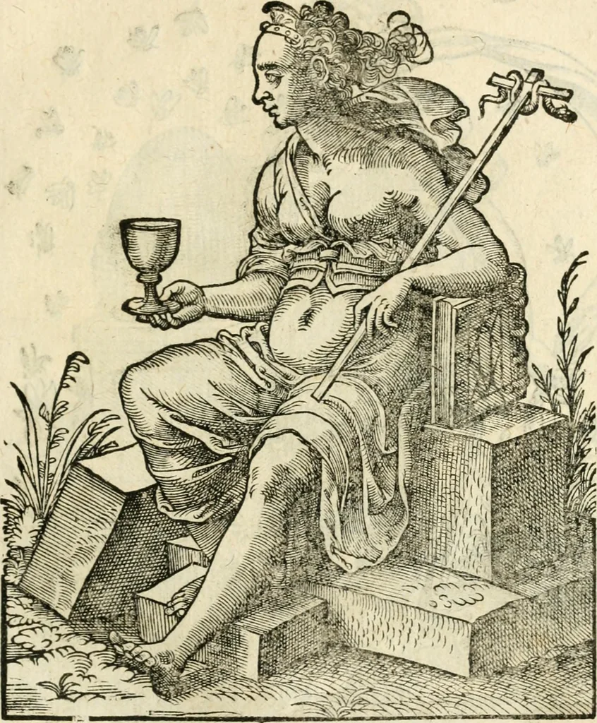 An illustration from Kunstbüchlin : Darinnen neben Fürbildung vieler, geistlicher vnnd weltlicher, hohes vnd niderstands Personen, so dann auch der Türkischen Käyser derselben obersten allerhandt kunstreiche Stück vnnd Figuren : auch die sieben Planeten, zehen alter Rittmeister vnnd Befelchshaber, Reutern vnd Contrafactur der Pferde, allerlen Thurnier, Fechten vnd dann erliche Helm vnd Helmdecken begriffen : Alles auff das zierlicht vnd künstlichst gerissen, 1599, leaf 74
