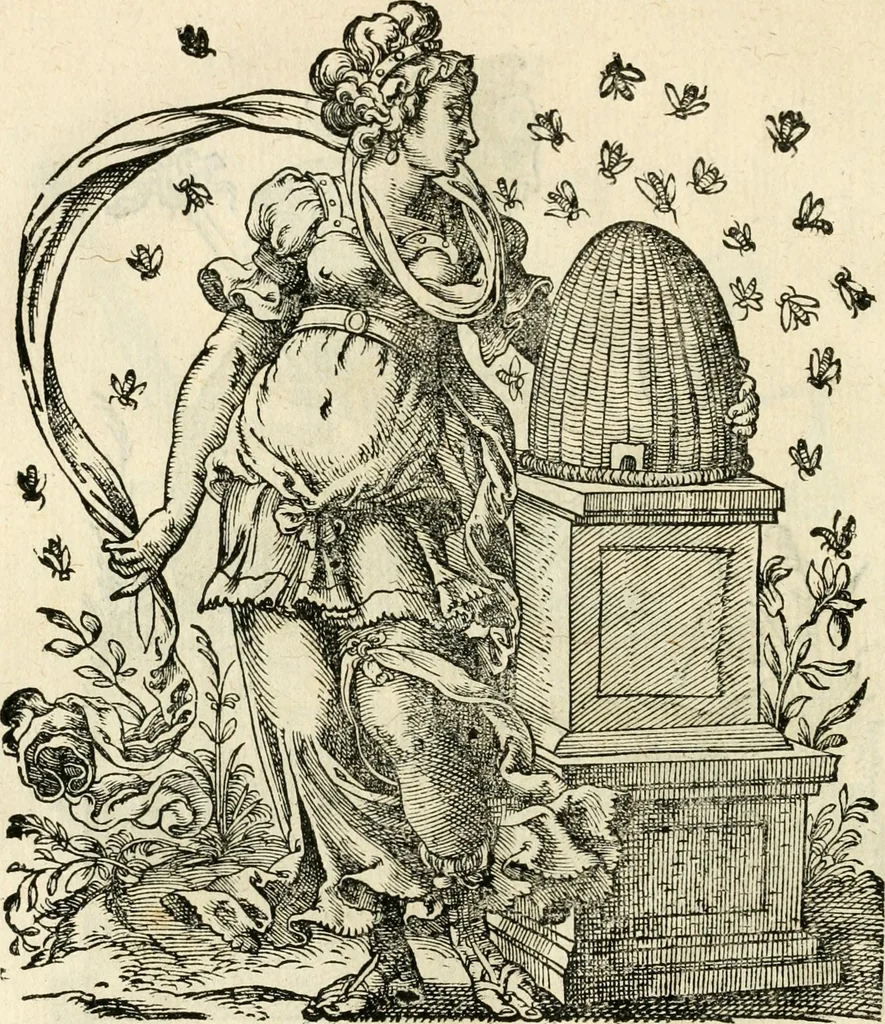 An illustration from Kunstbüchlin : Darinnen neben Fürbildung vieler, geistlicher vnnd weltlicher, hohes vnd niderstands Personen, so dann auch der Türkischen Käyser derselben obersten allerhandt kunstreiche Stück vnnd Figuren : auch die sieben Planeten, zehen alter Rittmeister vnnd Befelchshaber, Reutern vnd Contrafactur der Pferde, allerlen Thurnier, Fechten vnd dann erliche Helm vnd Helmdecken begriffen : Alles auff das zierlicht vnd künstlichst gerissen, 1599, leaf 75